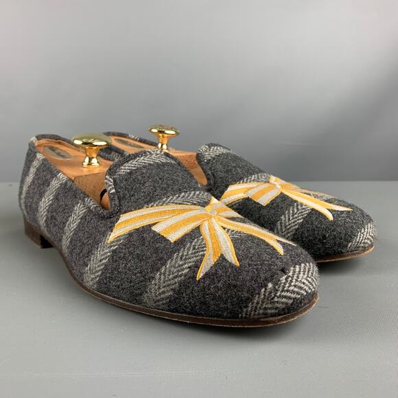 Stubbs & Wootton Other - STUBBS & WOOTTON Size 10 Grey Silver & Gold Wool Slip On Loafers